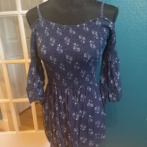Hollister Blue Floral Cold Shoulder Boho Romper Small